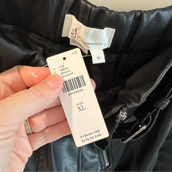 NWT by Anthropologie Black Vegan Leather Belted Barrel Pants Size XL - Picture 6 of 9